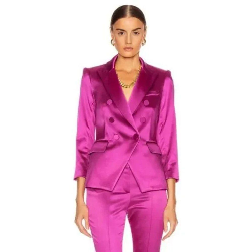 Veronica Beard Satin Double-Breasted Magenta Blazer